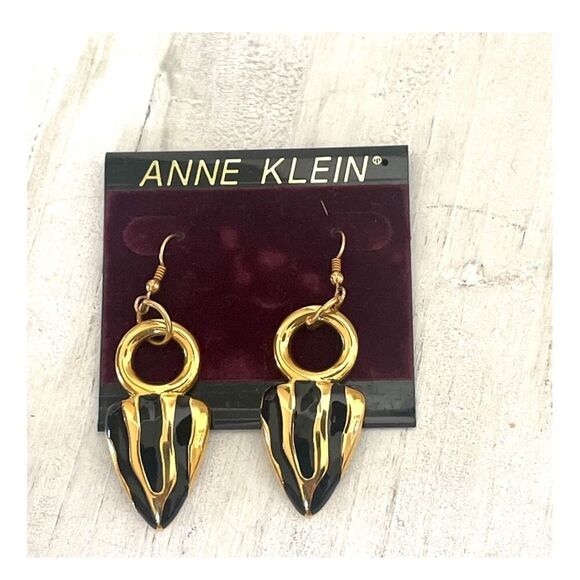 Anne Klein gold filled gold and black drop earrings - Picture 1 of 12